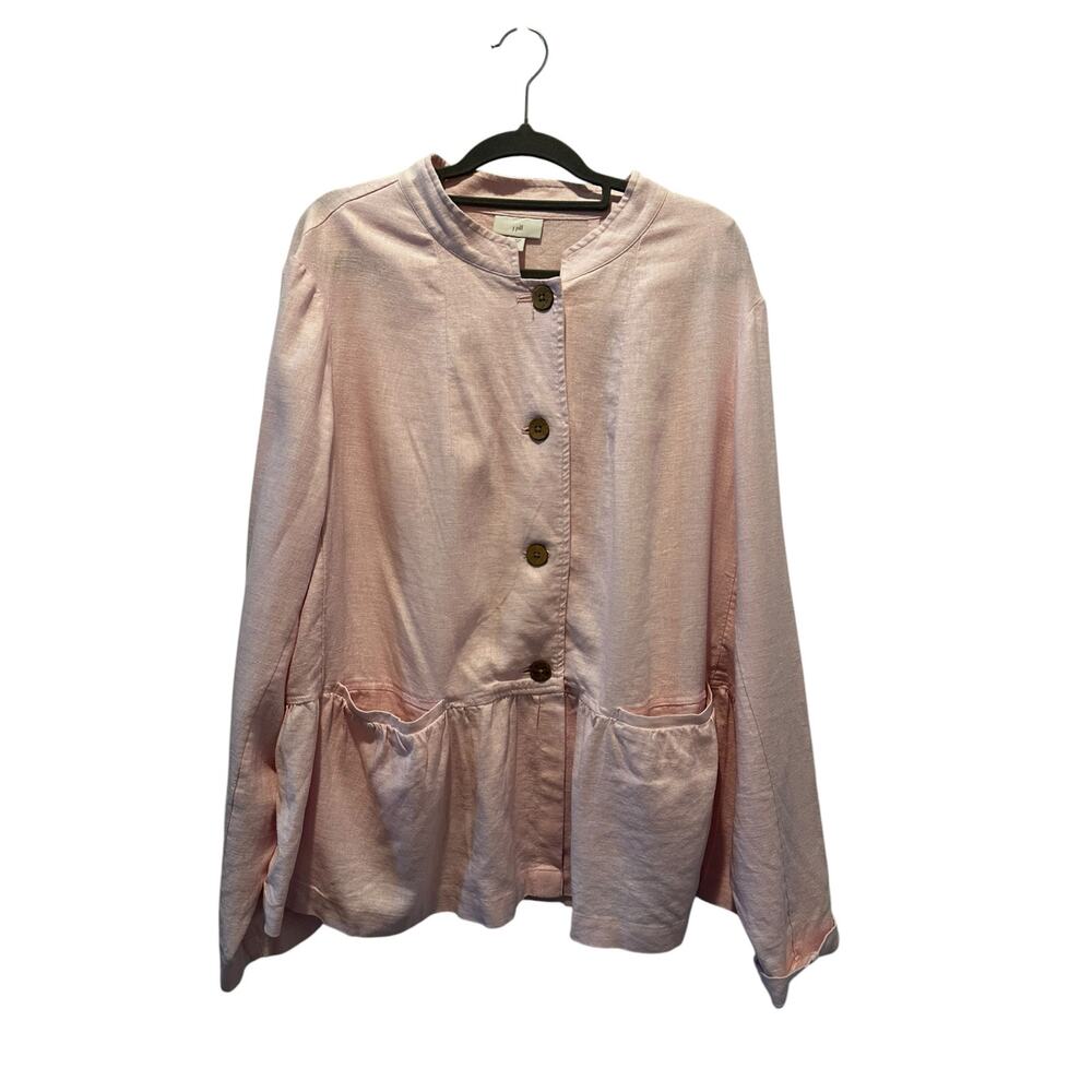 J Jill Linen Blend Pastel Pink Jacket XL Tall Peplum Button Lightweight Coastal